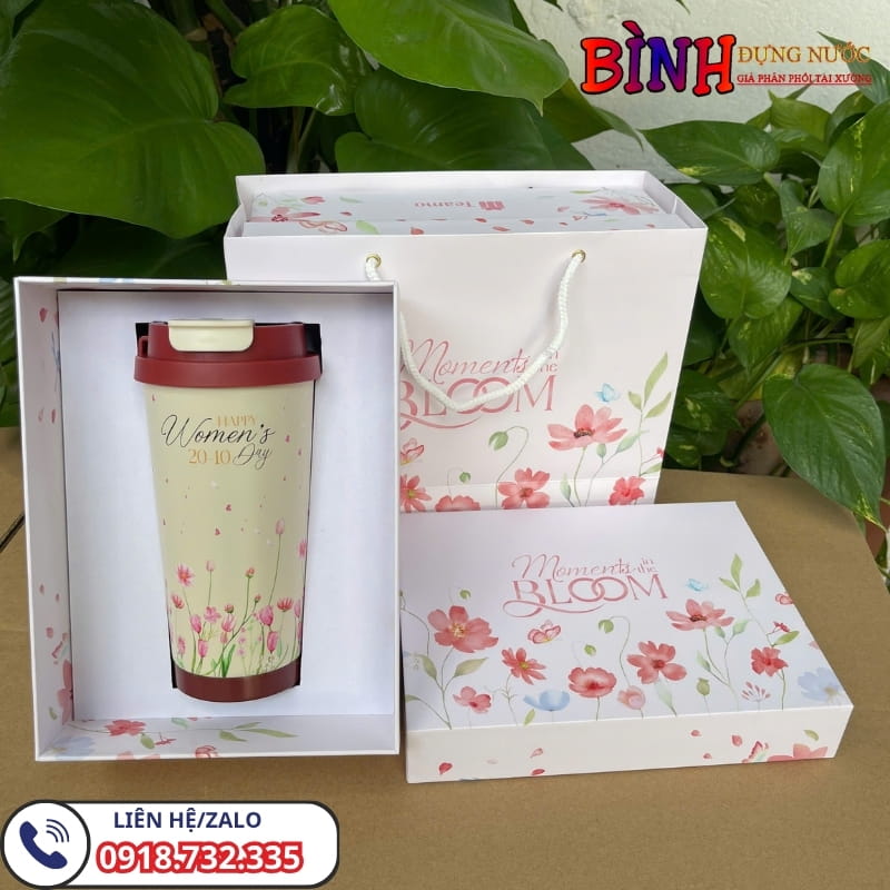 Ly giữ nhiệt màu đỏ trắng in lời chúc ý nghĩa 20/10