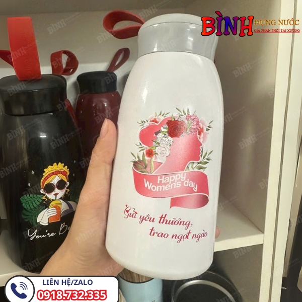 Bình giữ nhiệt in lời chúc 8/3 làm theo yêu cầu số lượng lớn