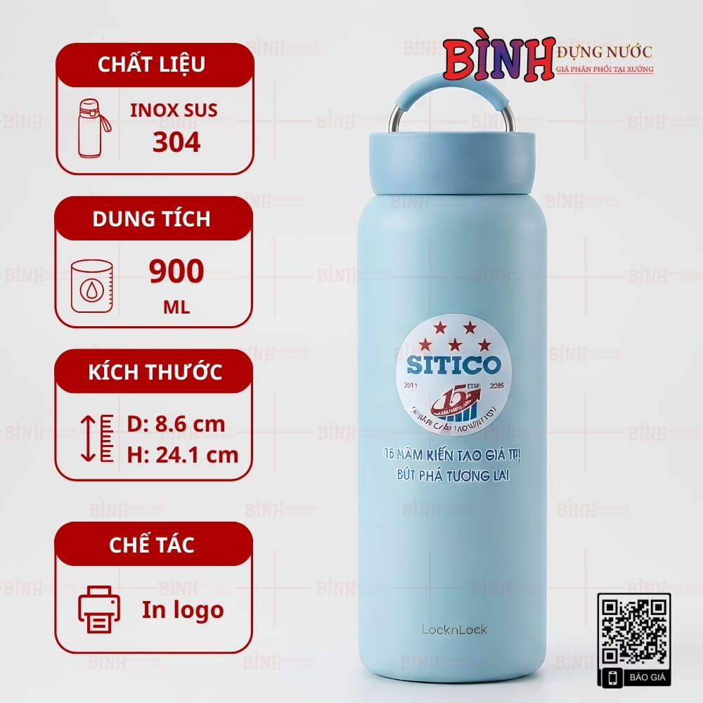 Bình giữ nhiệt in logo 15 năm thành lập Công ty Sitico
