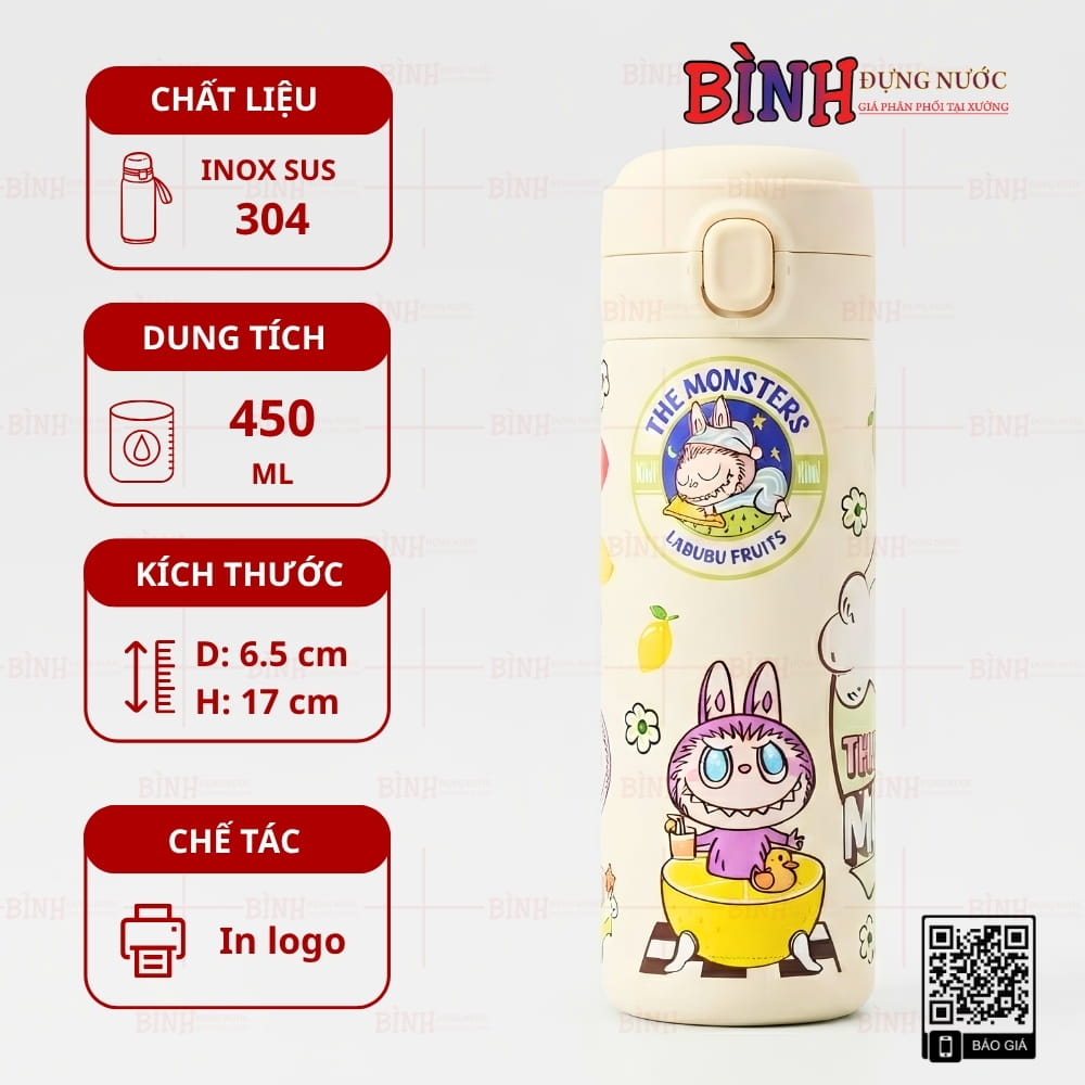 Bình giữ nhiệt Labubu in logo Phòng khám Nha khoa Nhiên Răng