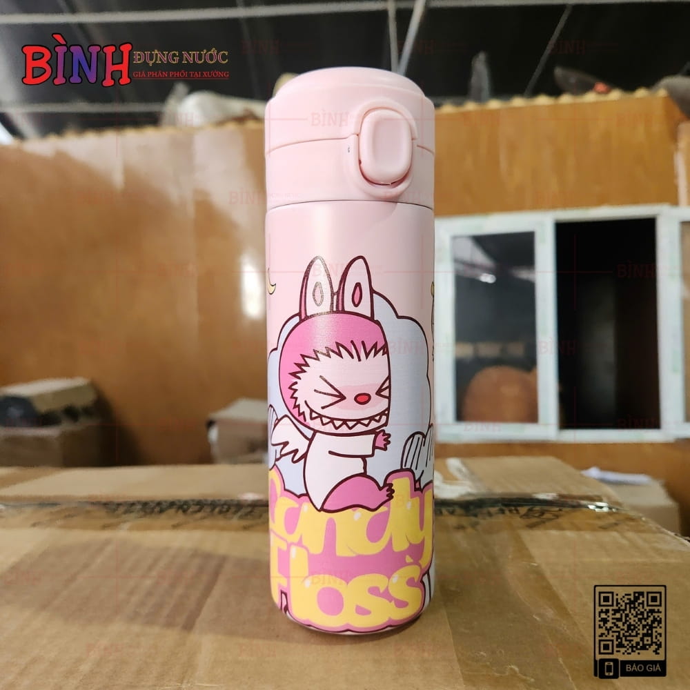 Bình giữ nhiệt Labubu quà tặng doanh nghiệp in logo Nha khoa Nhiên Răng