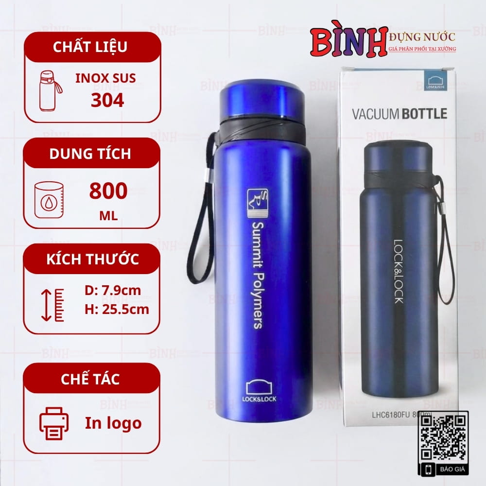 Bình giữ nhiệt Lock&Lock 800ml in logo SUMMIT POLYMERS màu xanh dương