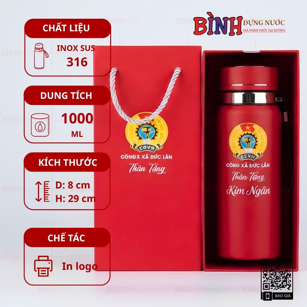 Bình giữ nhiệt quà tặng Công đoàn cơ sở xã Đức Lân 1000ml