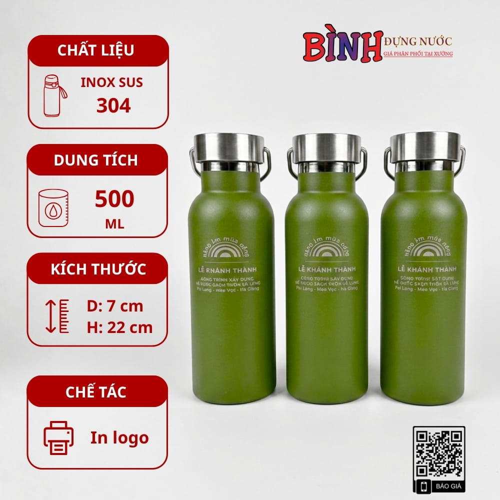 Bình giữ nhiệt quà tặng lễ khánh thành công trình bể nước sạch thôn Sà Lủng 500ml