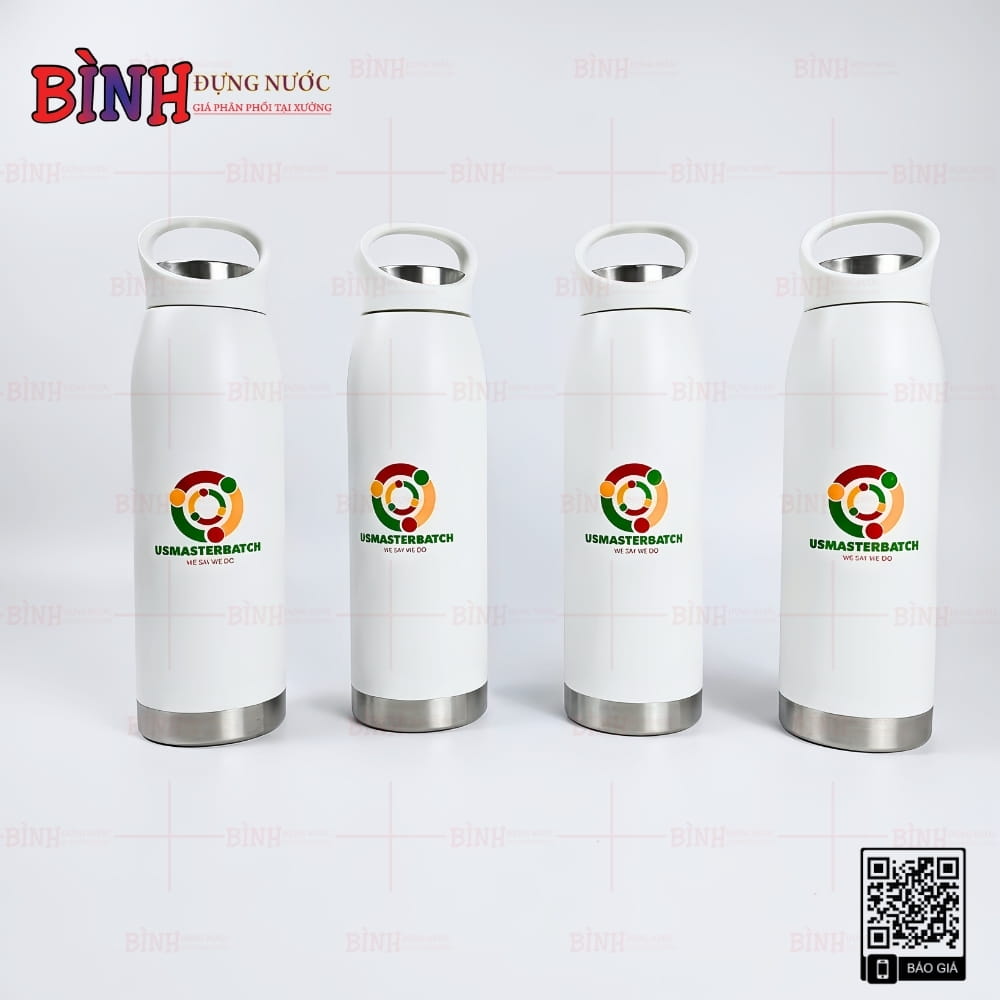 Bình nước giữ nhiệt 700ml trắng in logo