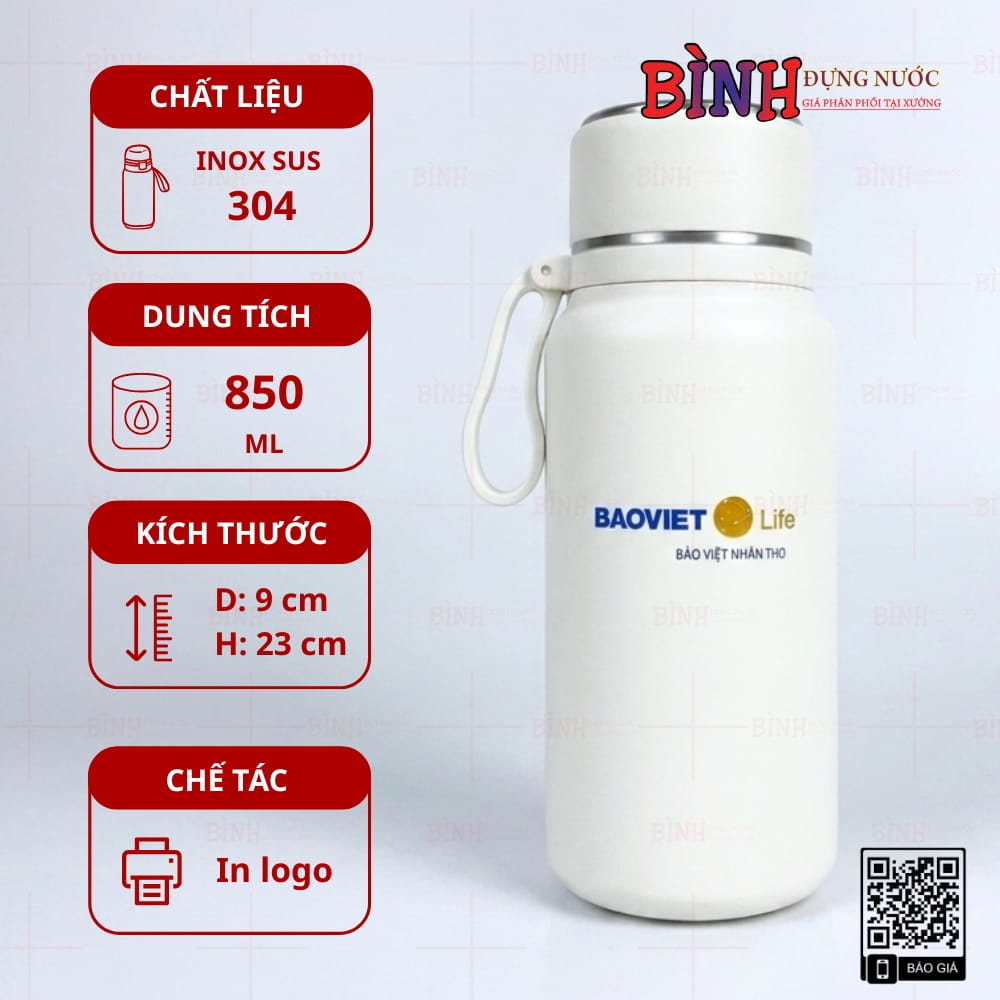 Bình giữ nhiệt 1000ml màu trắng cao cấp