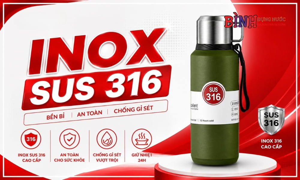 Bình inox SUS 316 cao cấp, bền đẹp
