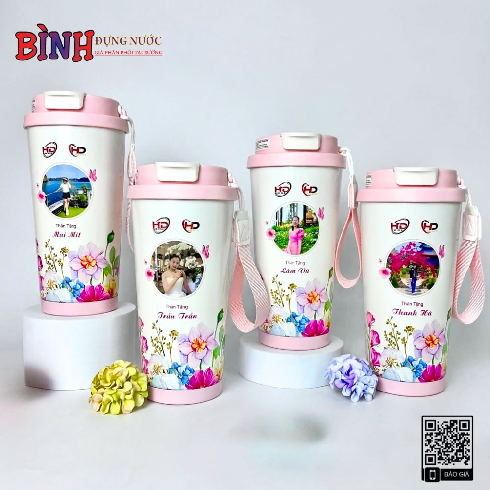 Ly giữ nhiệt in hình nhân sự nữ làm quà tặng doanh nghiệp