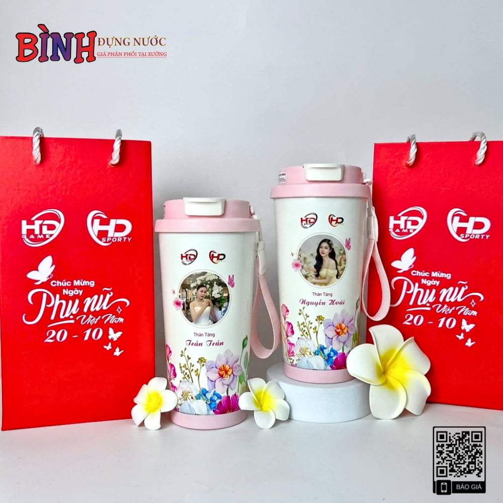 Ly giữ nhiệt in hình cá nhân dành cho nhân viên nữ