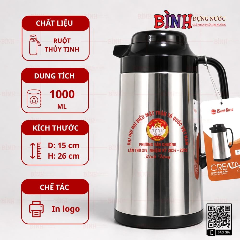 Phích pha trà inox 1L Rạng Đông in logo Đại hội MTTQ