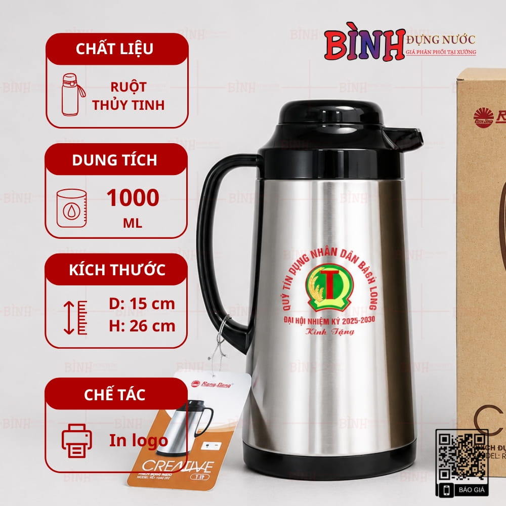 Phích Inox Giữ Nhiệt 1000ml Rạng Đông In Logo Quỹ Tín Dụng Nhân Dân