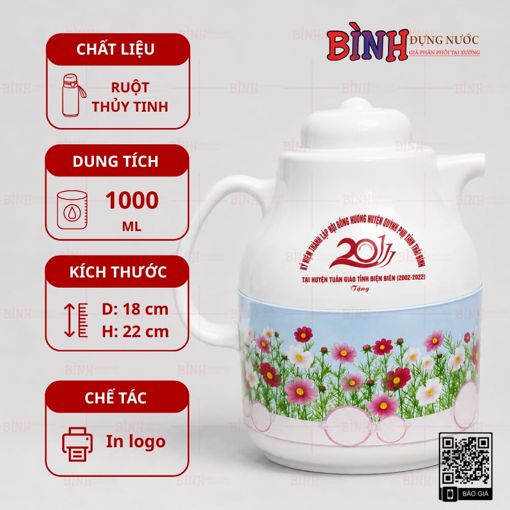 Phích giữ nhiệt Rạng Đông 1L kỷ niệm 20 năm thành lập Hội đồng hương Quỳnh Phụ
