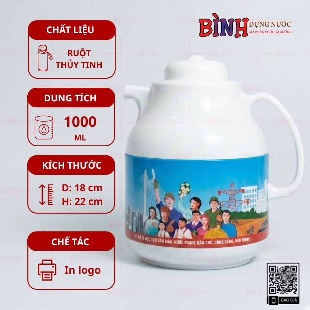 Phích Giữ Nhiệt 1L Có Lõi Lọc Trà Họa Tiết Đại Hội