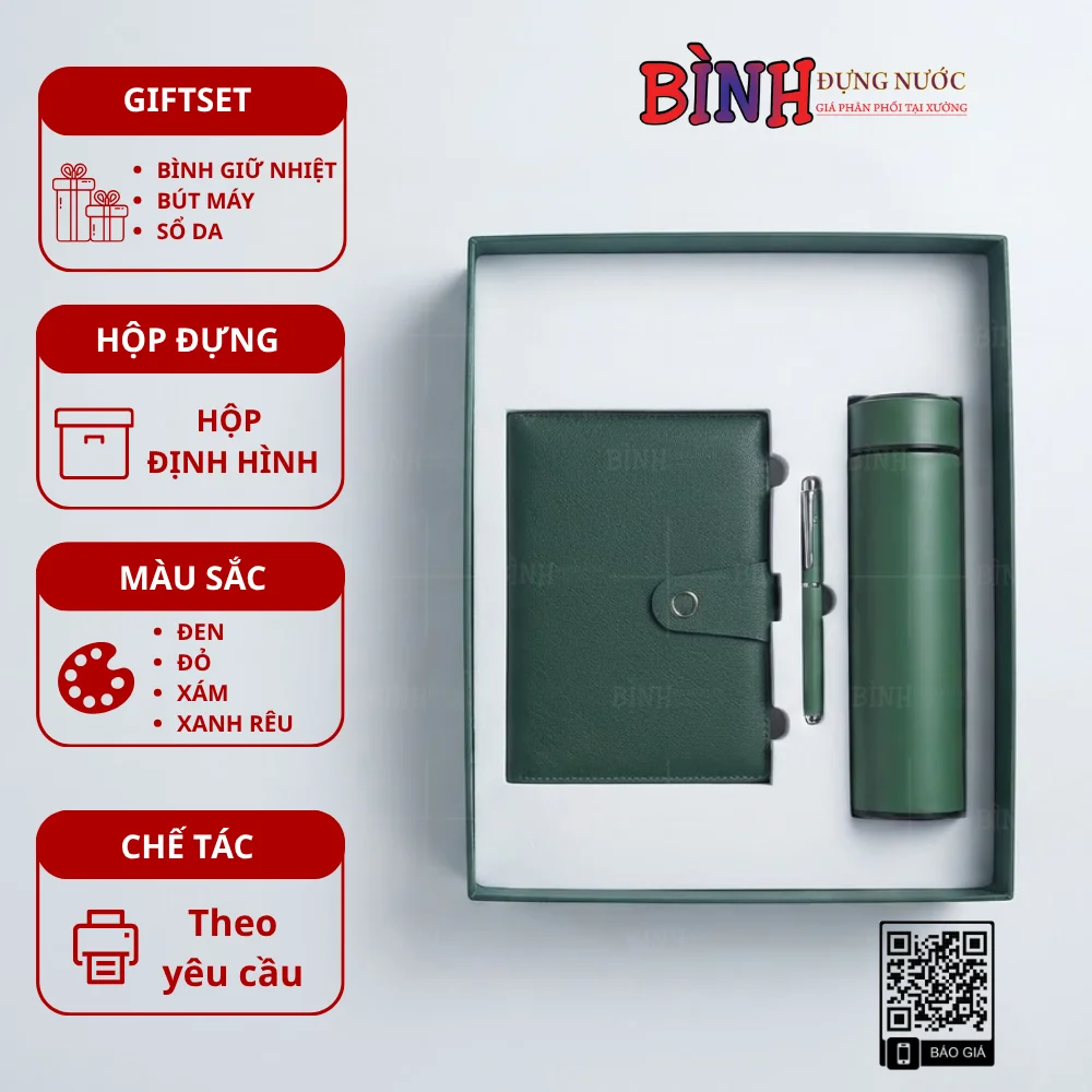 Set bình giữ nhiệt 3 món với nhiều màu sắc nổi bật, hỗ trợ in hoặc khắc logo theo yêu cầu