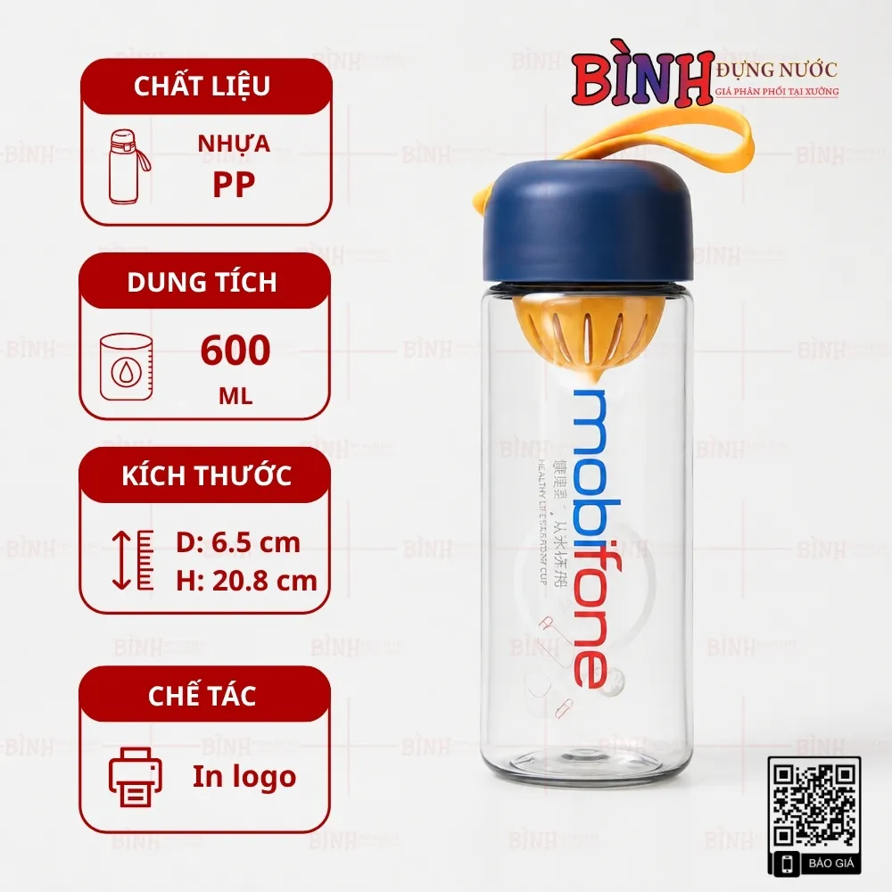 Bình nhựa 600ml in logo MobiFone