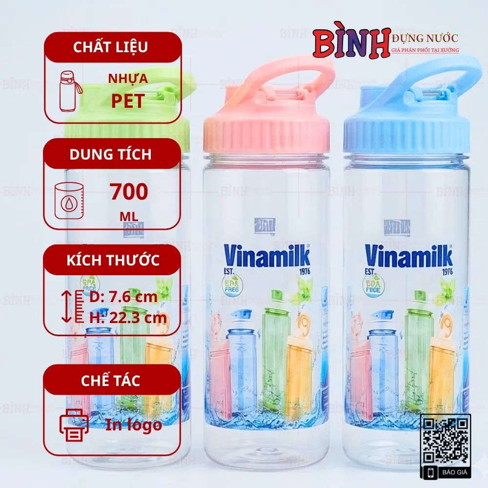 Bình nhựa 700ml in logo Vinamilk