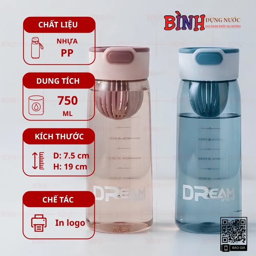 Bình nhựa 750ml có quai cầm tiện dụng