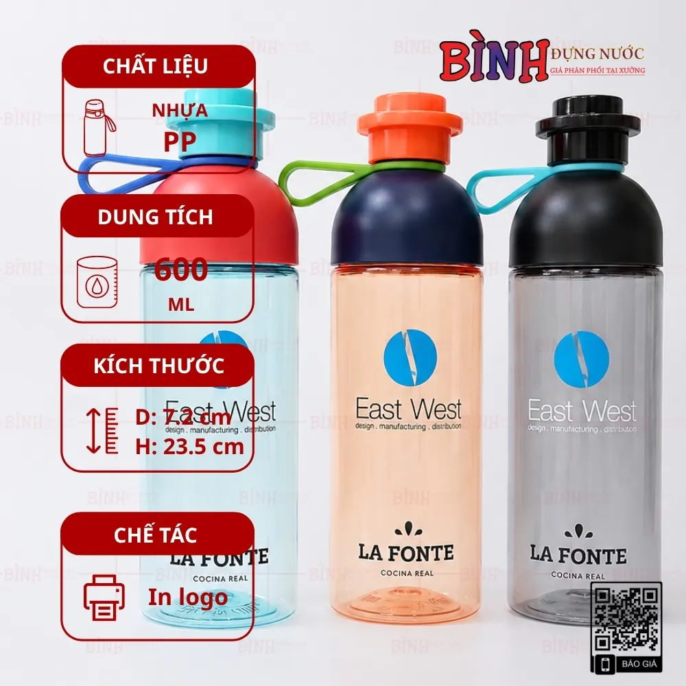 Bình nhựa Lafonte 600ml in logo East West