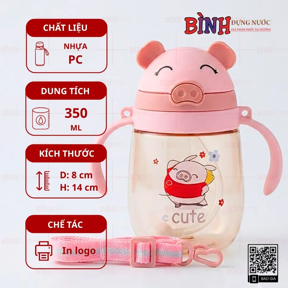 Bình nhựa trẻ em 350ml hình con heo