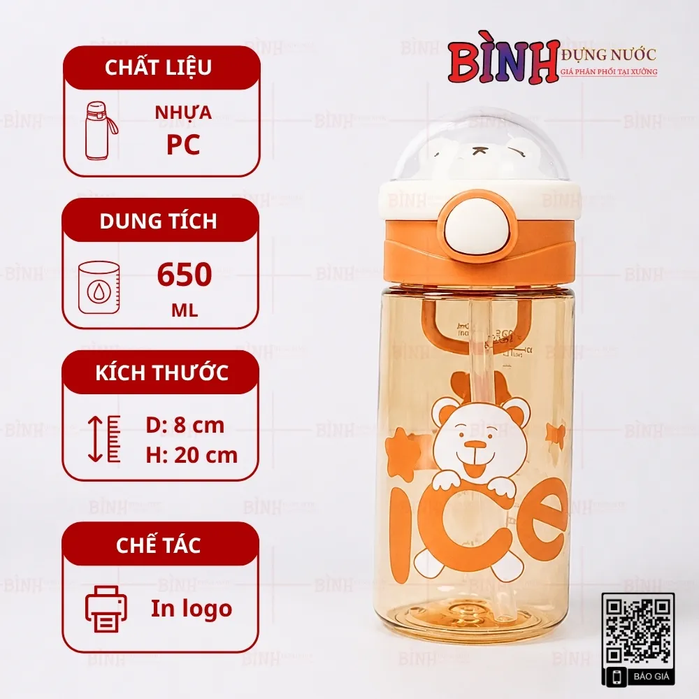 Bình nhựa trẻ em 650ml hình gấu