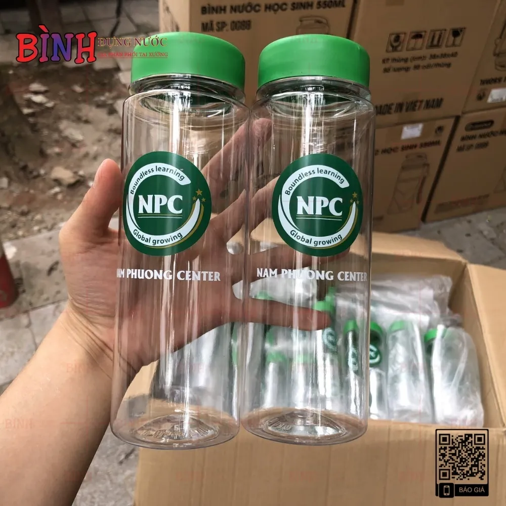 Bình nước nhựa 420ml nắp xanh lá logo Nam Phong Cent