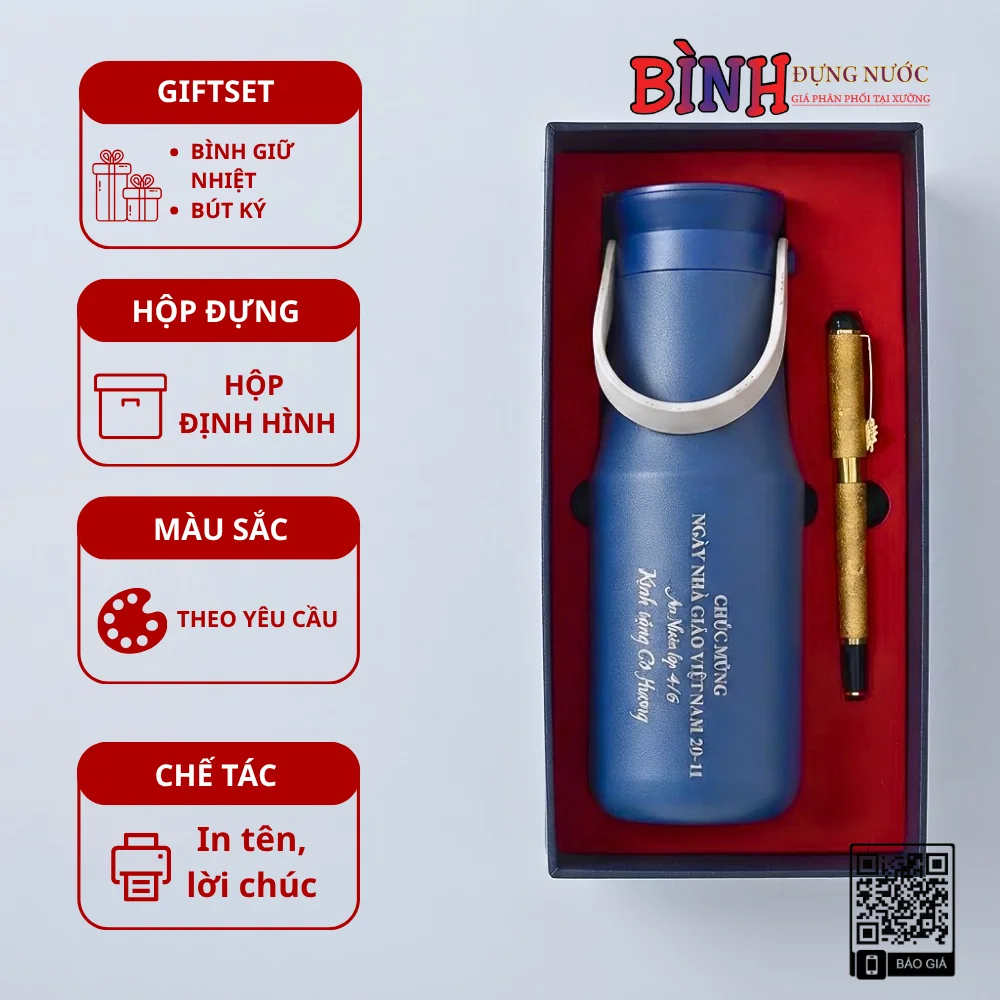 Giftset Quà 20/11 Bình Bút Khắc Tên Kèm Lời Chúc