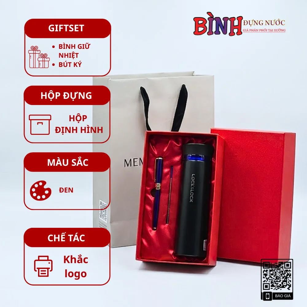 Set Bình Giữ Nhiệt LocknLock & Bút Ký Khắc Logo