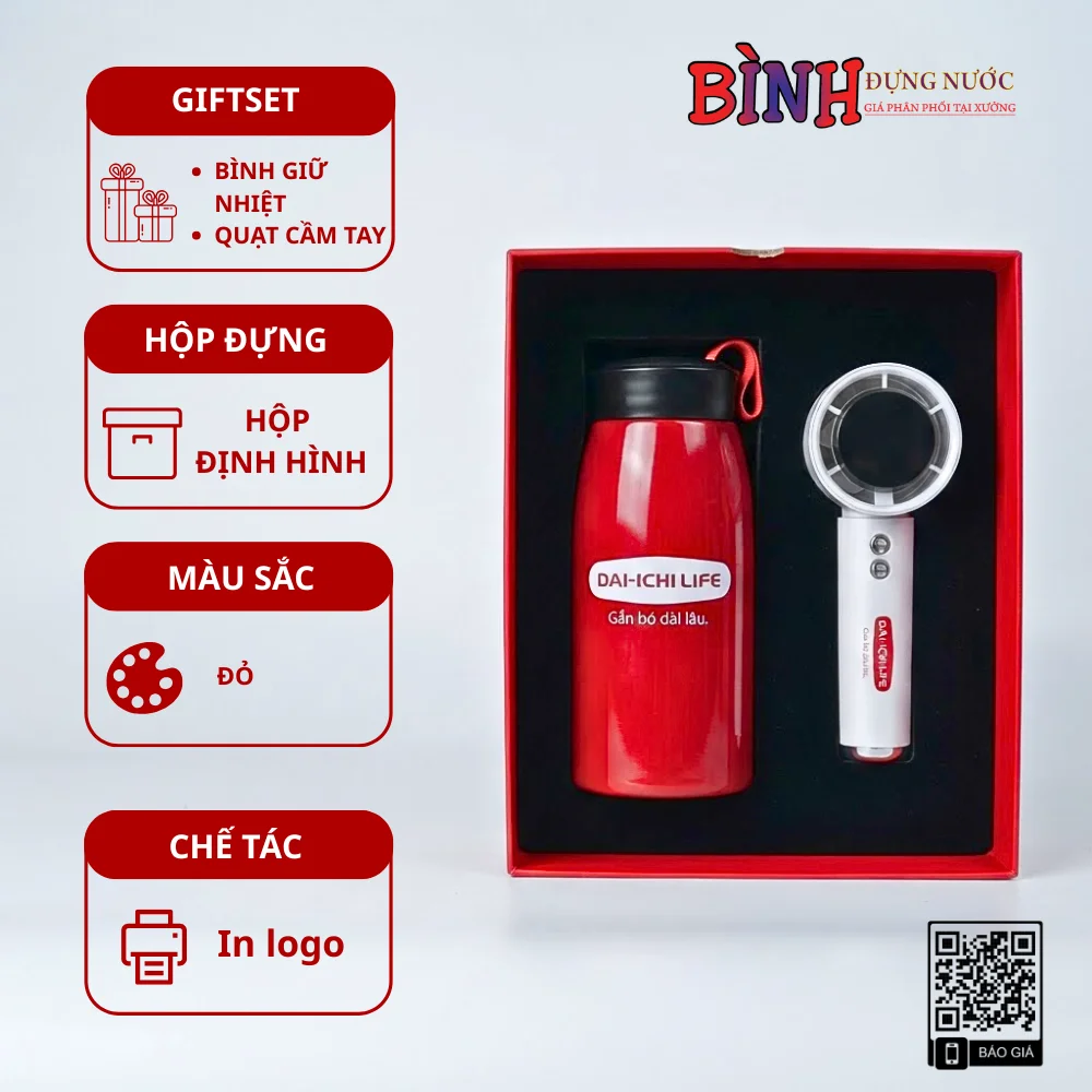 Set Bình Quạt Màu Đỏ In Logo Dai-ichi Life