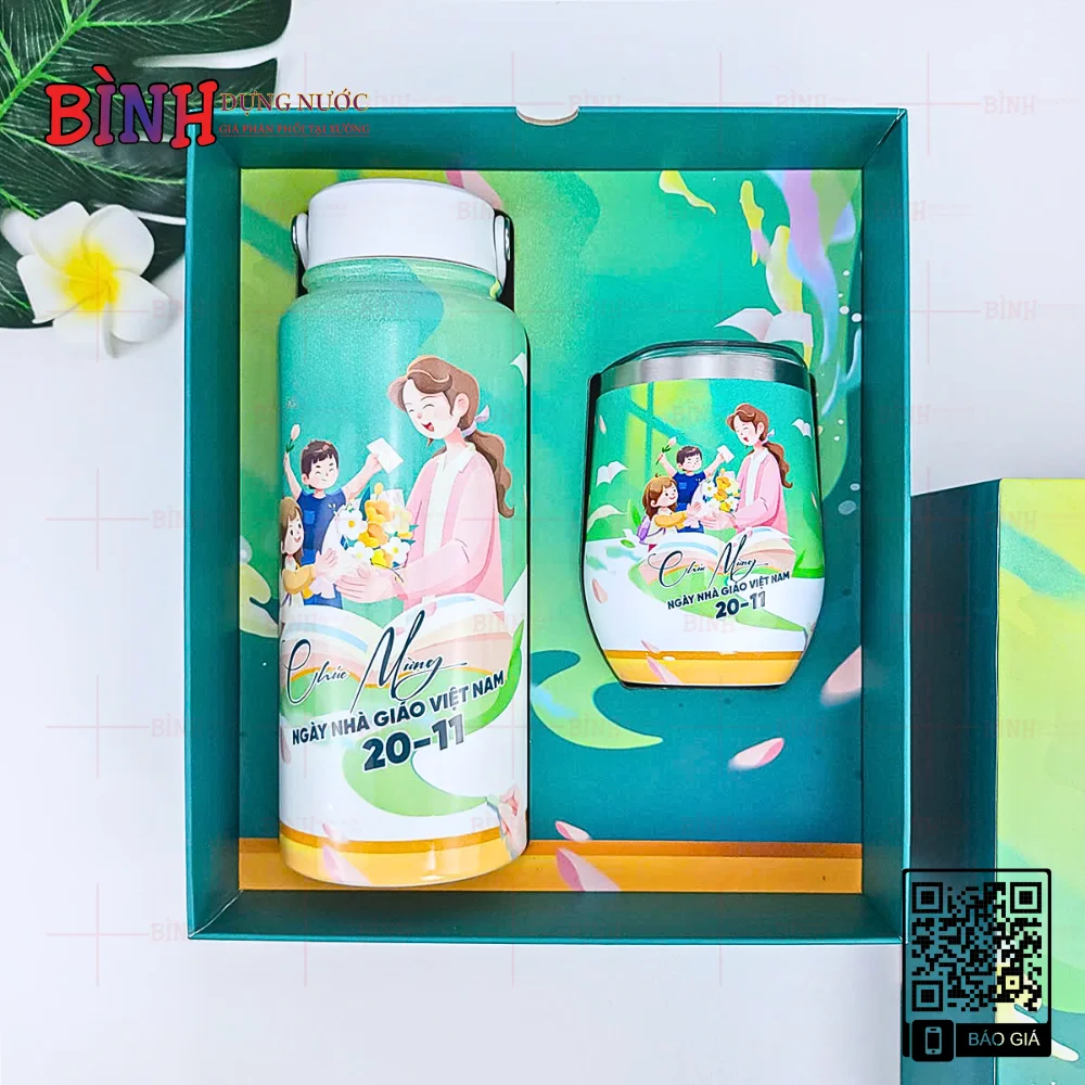 Set quà 20/11 bình quai xách ly giữ nhiệt kèm lời chúc
