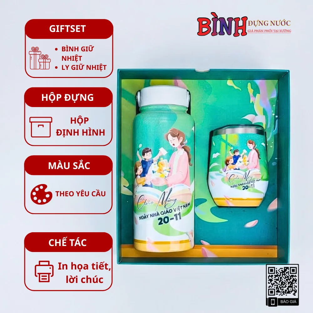 Set Quà 20/11 Bình Giữ Nhiệt Quai Xách & Ly Giữ Nhiệt Trứng