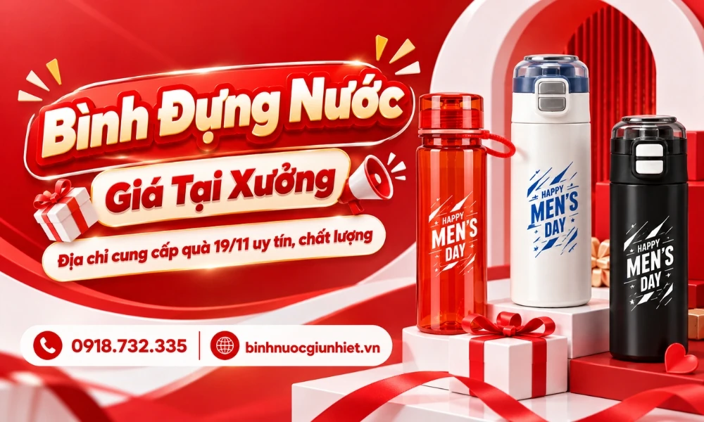 Bình đựng nước giá tại xưởng, địa chỉ cung cấp quà tặng 19/11 uy tín, chất lượng